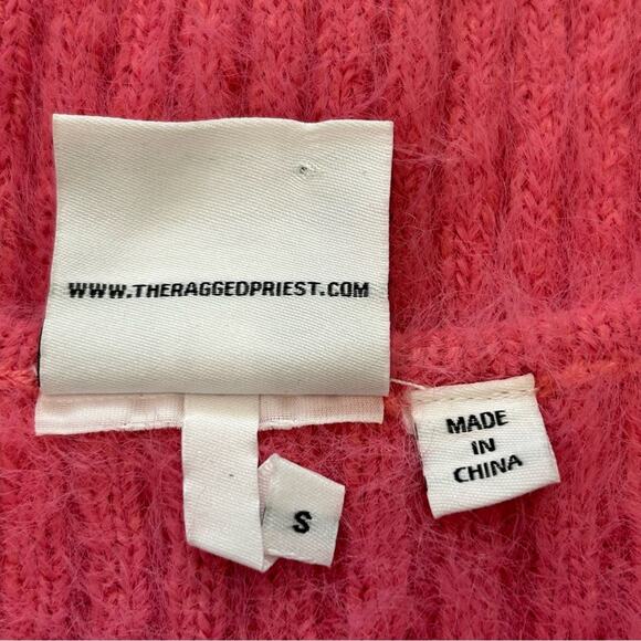 The Ragged Priest Pink Zipper Front Eyelash Short Sleeve Sweater Small - Picture 8 of 9